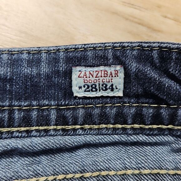 💜MEK Blue Zanzibar Distressed Boot Cut Jeans Size 6/28 - Picture 12 of 14